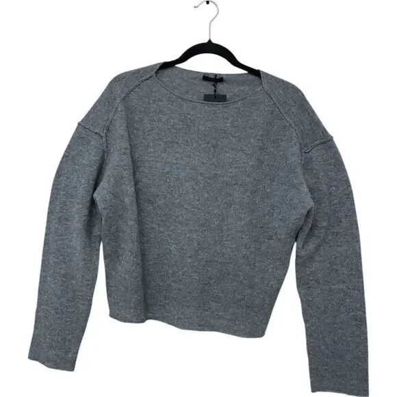 Massimo Dutti Women Sweater M Medium Knit Gray Crop shoulder seams 5727/621 NWT - Picture 2 of 7